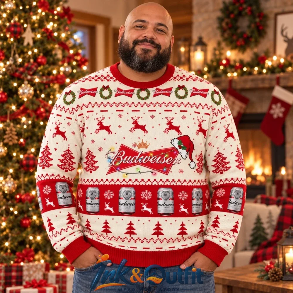 Budweiser Santa Hat Holiday Ugly Christmas Sweater