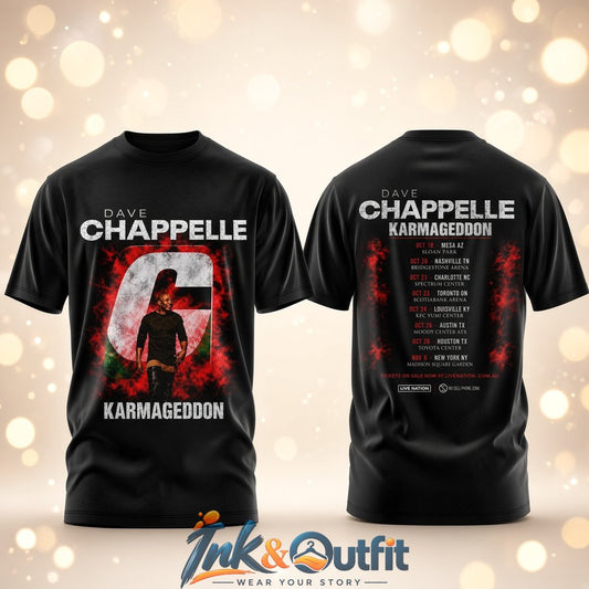 Dave Chappelle Karmageddon North America Shirt Official Comedy Tour Merch with Dates