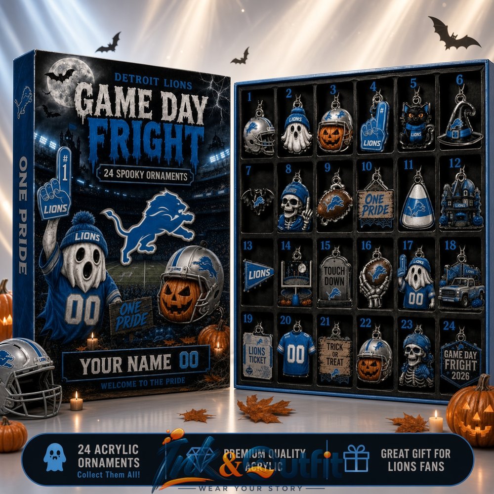 Detroit Lions Halloween Advent Calendar 2026 Game Day Fright 24 Spooky Acrylic Ornaments Countdown Gift Box for Football Fans