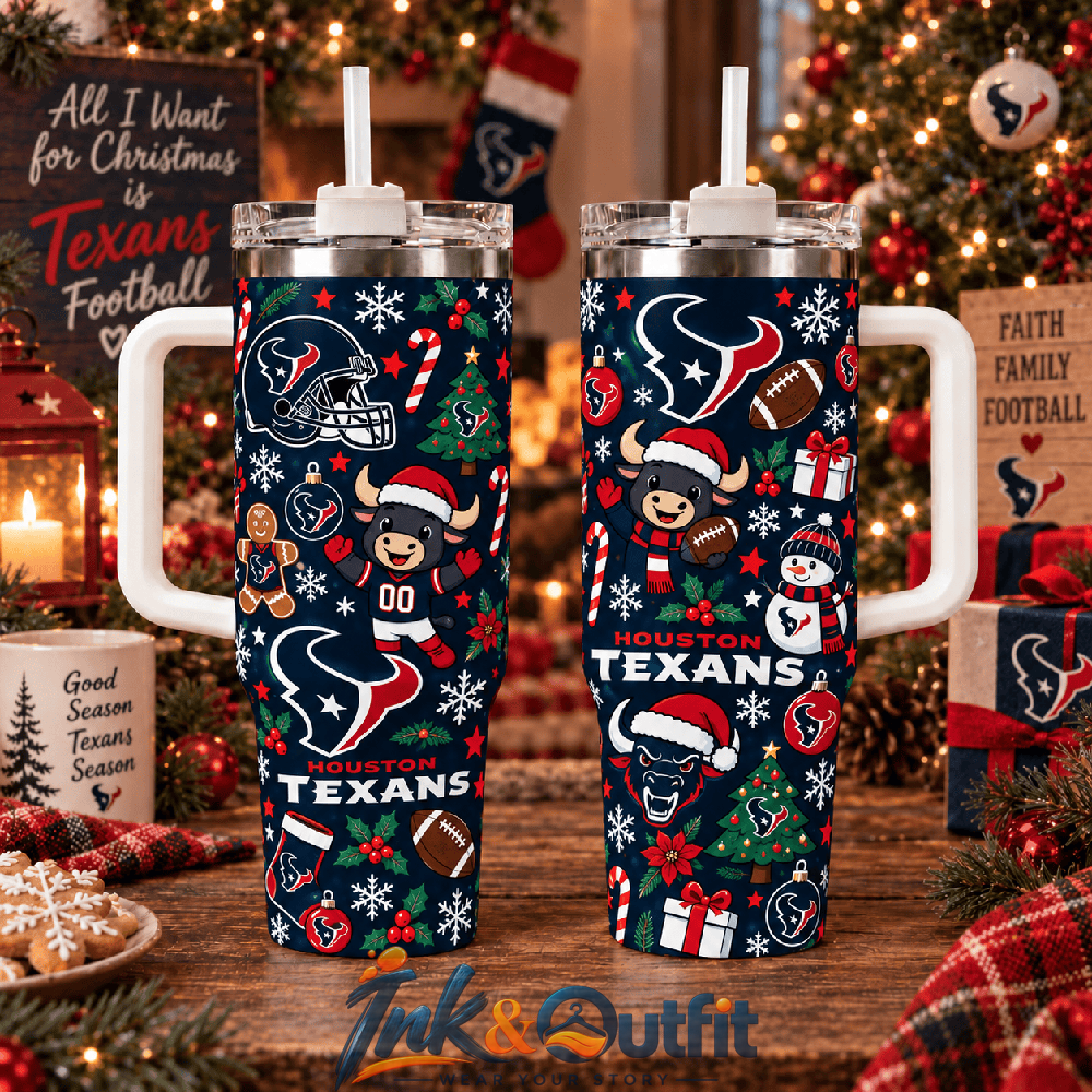 Houston Texans Holiday Tumbler With Straw Christmas Football Gift For Fans