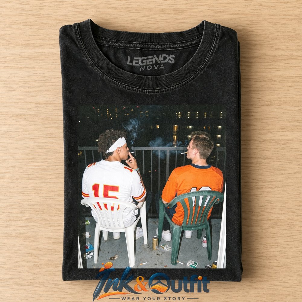 Kansas City Chiefs x Patrick Mahomes x Denver Broncos x Bo Nix Sitting Back-to-Back T-Shirt Vintage NFL Rivalry Graphic Tee