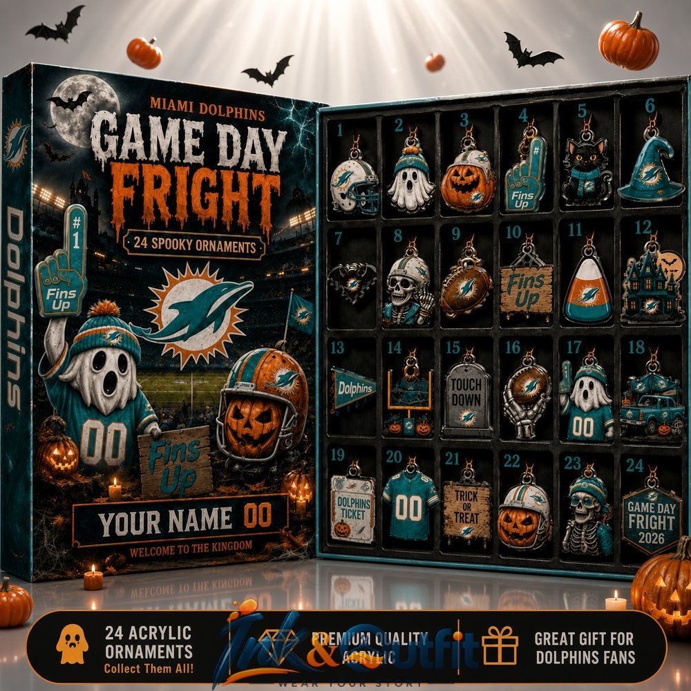 Miami Dolphins NFL Halloween Advent Calendar 2026 24 Day Game Day Fright Countdown with Acrylic Ornaments Football Fan Gift
