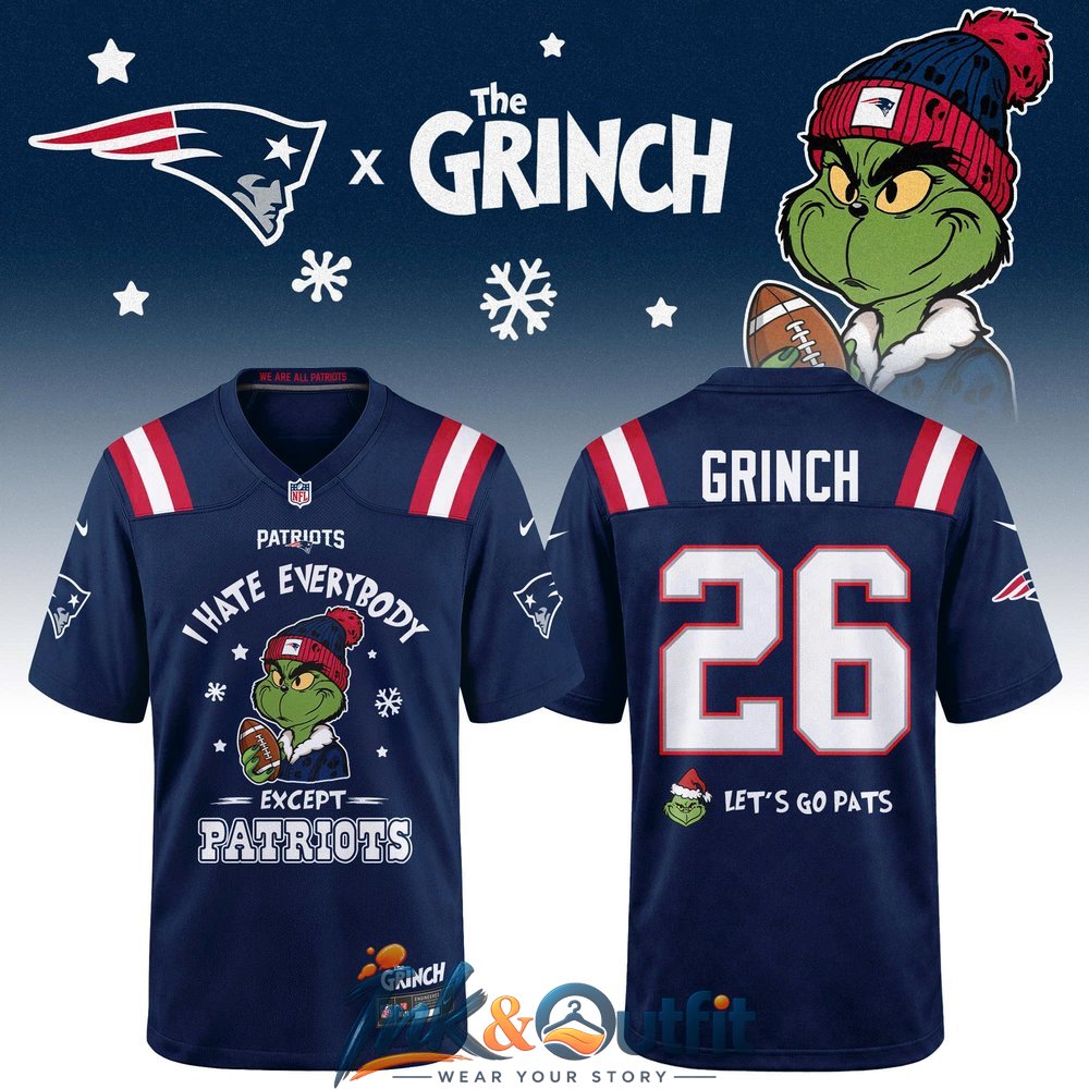 New England Patriots Grinch Christmas Football Jersey