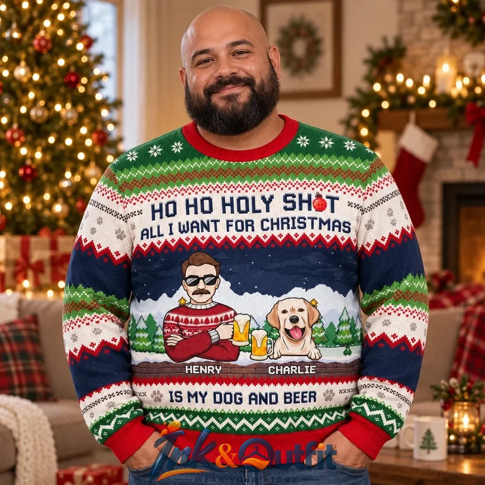 Personalized Dog and Beer Ugly Christmas Sweater