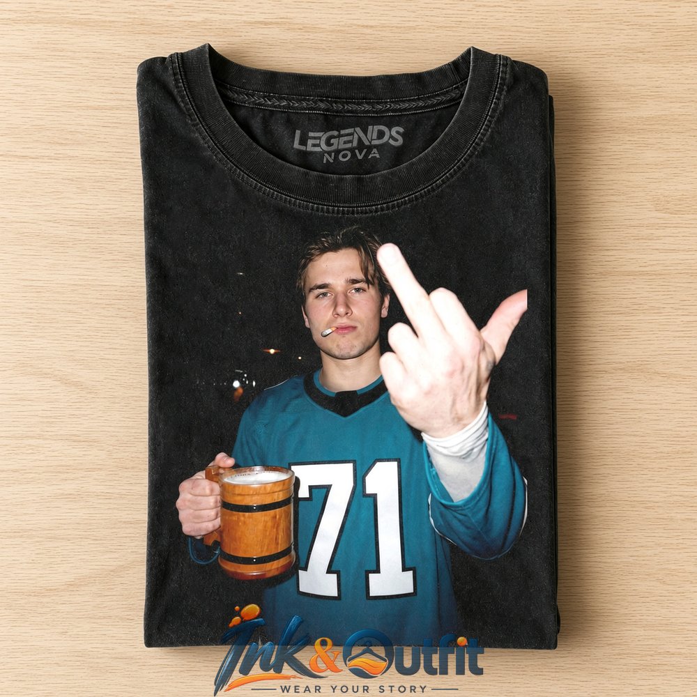 San Jose Sharks x Macklin Celebrini Drinking Middle Finger Tee Vintage Hockey Attitude Graphic T-Shirt