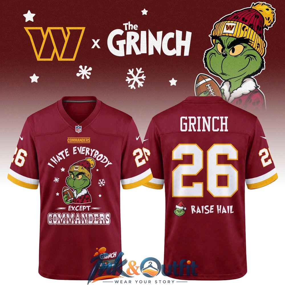 Washington Commanders Grinch Christmas Football Jersey