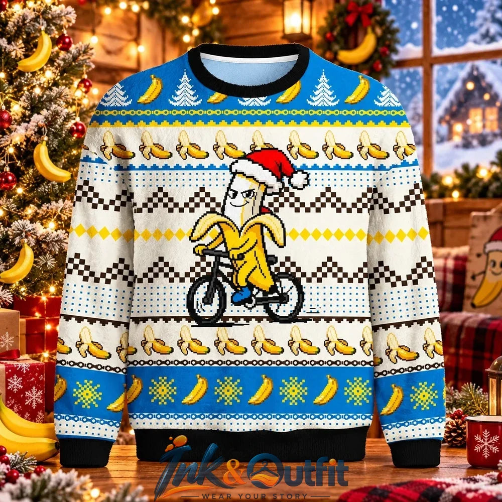 Banana Man Cycling Ugly Christmas Sweater