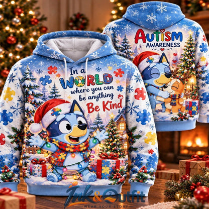 Bluey Christmas Autism Awareness 3D Hoodie