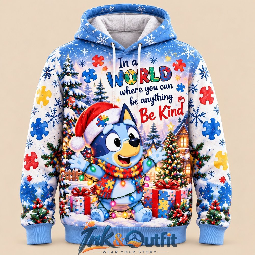 Bluey Christmas Autism Awareness 3D Hoodie
