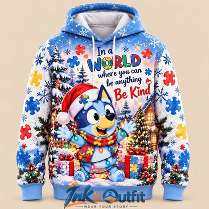 Bluey Christmas Autism Awareness 3D Hoodie