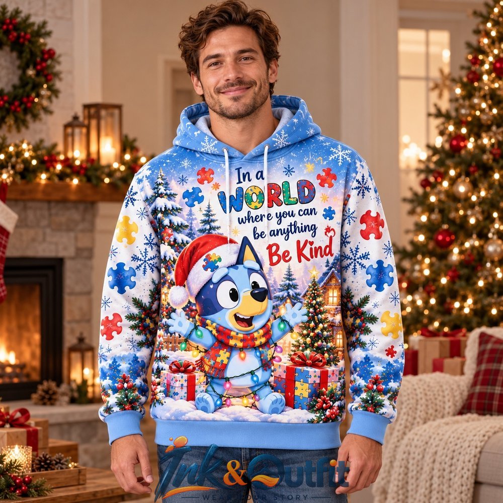 Bluey Christmas Autism Awareness 3D Hoodie