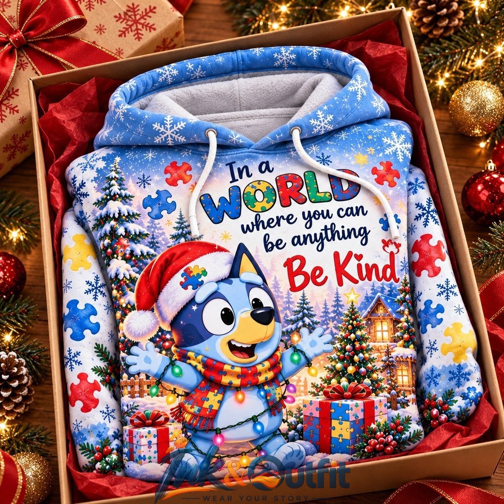 Bluey Christmas Autism Awareness 3D Hoodie