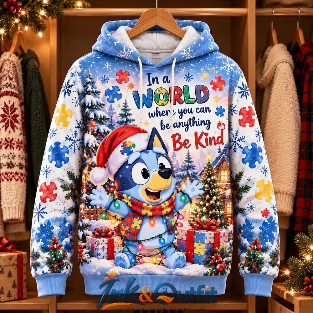 Bluey Christmas Autism Awareness 3D Hoodie