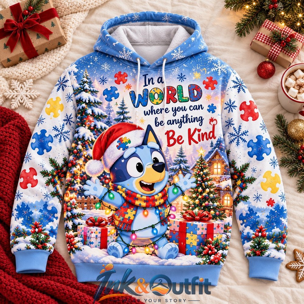 Bluey Christmas Autism Awareness 3D Hoodie