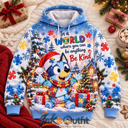 Bluey Christmas Autism Awareness 3D Hoodie