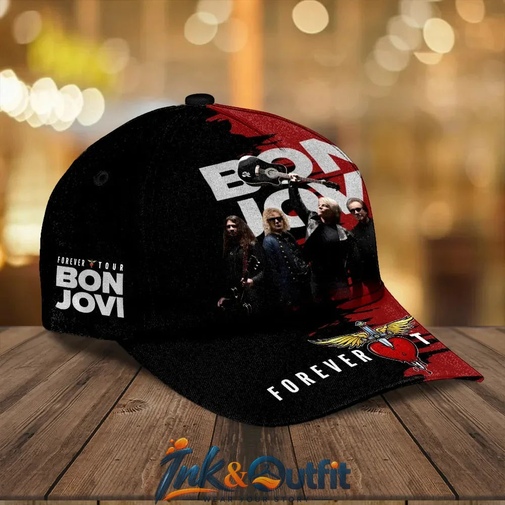Bon Jovi Forever Tour 2026 Rock Band Red Black Snapback Baseball Cap