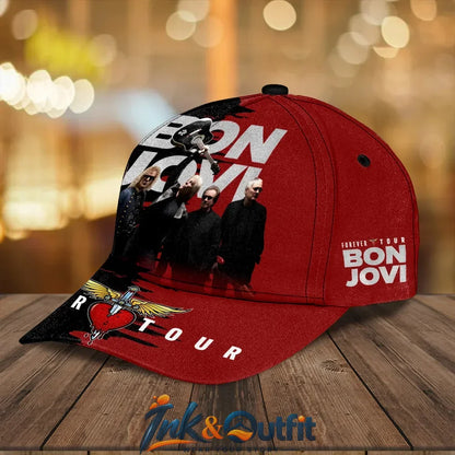 Bon Jovi Forever Tour 2026 Rock Band Red Black Snapback Baseball Cap