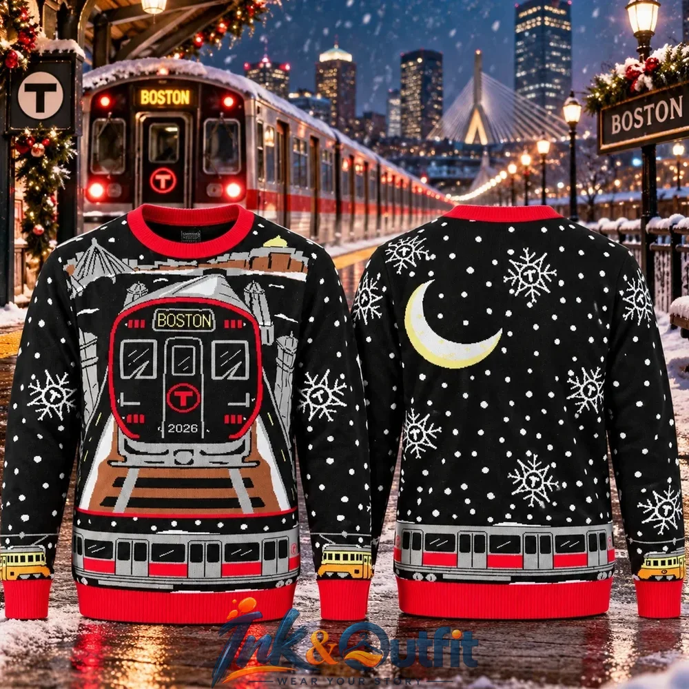 Boston Subway Train Christmas 2026 Ugly Sweater
