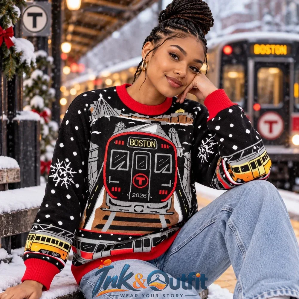 Boston Subway Train Christmas 2026 Ugly Sweater