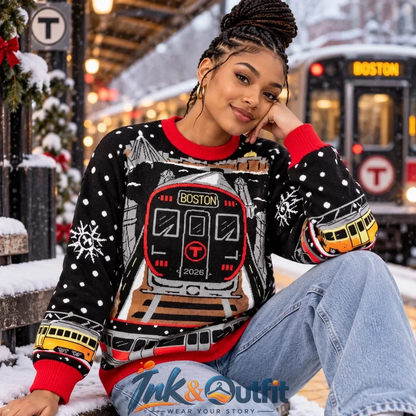 Boston Subway Train Christmas 2026 Ugly Sweater