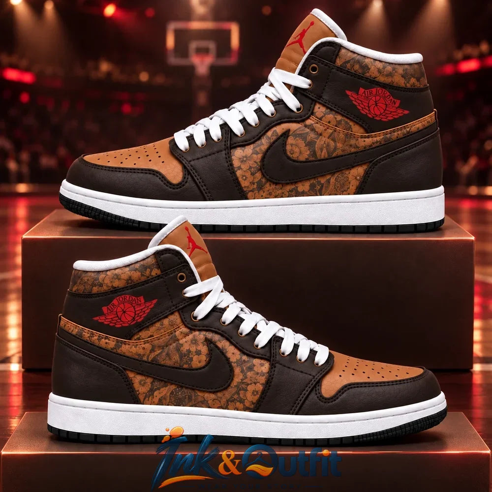 Brown Floral High Top Sneakers