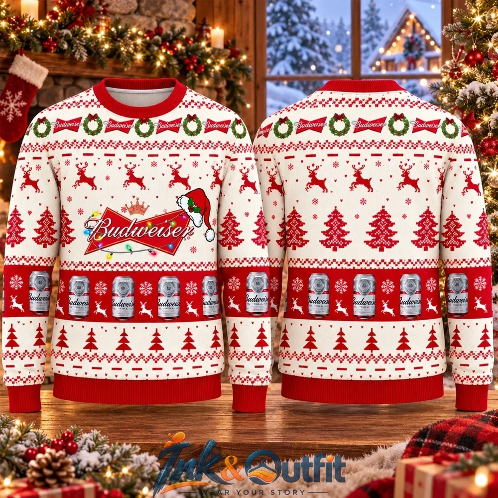 Budweiser Santa Hat Holiday Ugly Christmas Sweater