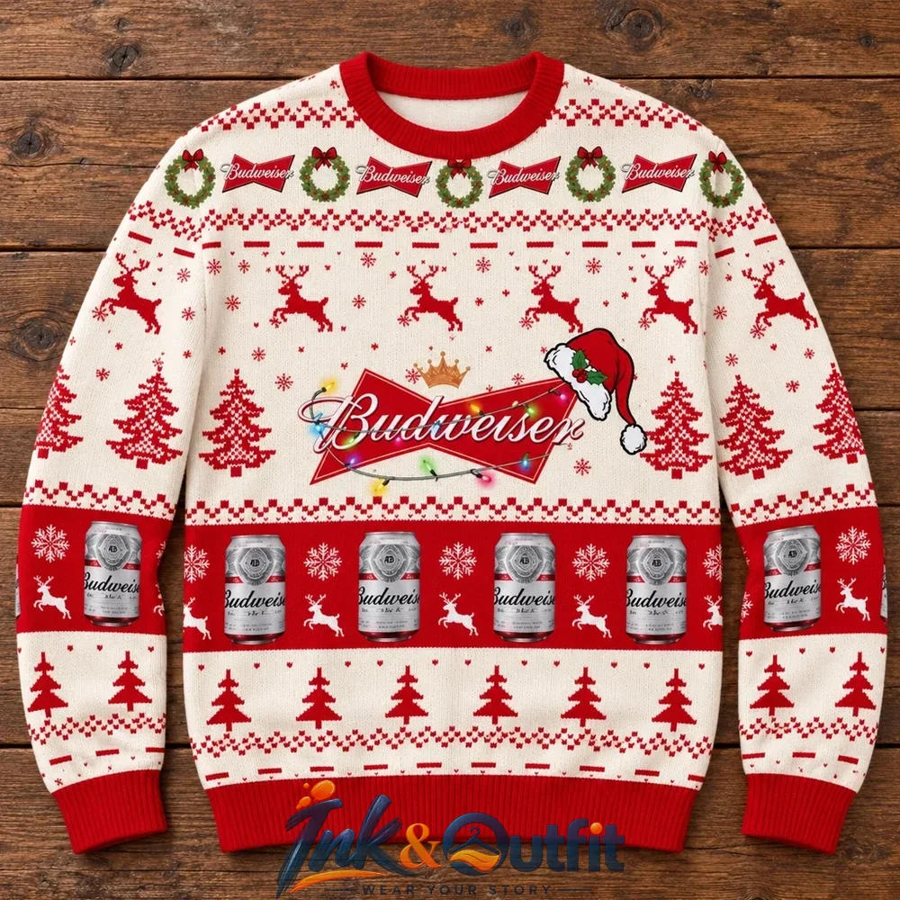 Budweiser Santa Hat Holiday Ugly Christmas Sweater