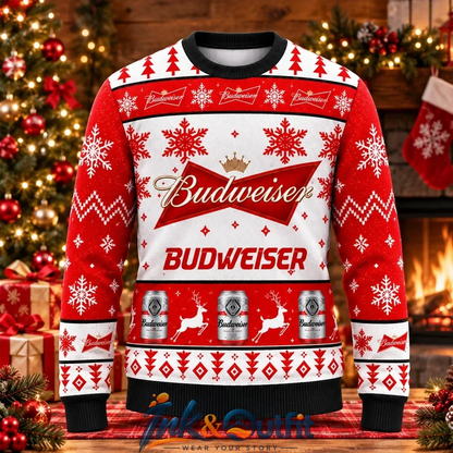 Budweiser Snowflake Reindeer Ugly Christmas Sweater