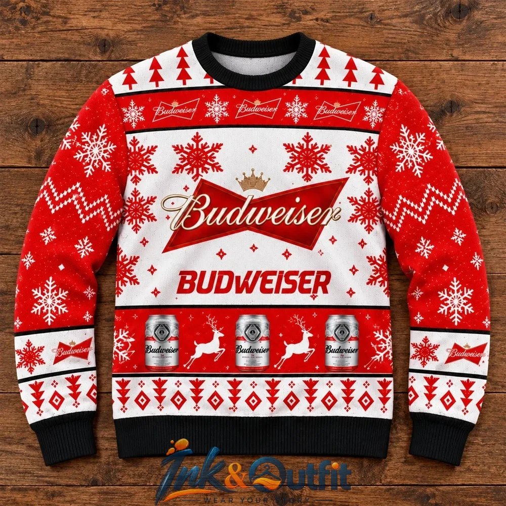 Budweiser Snowflake Reindeer Ugly Christmas Sweater