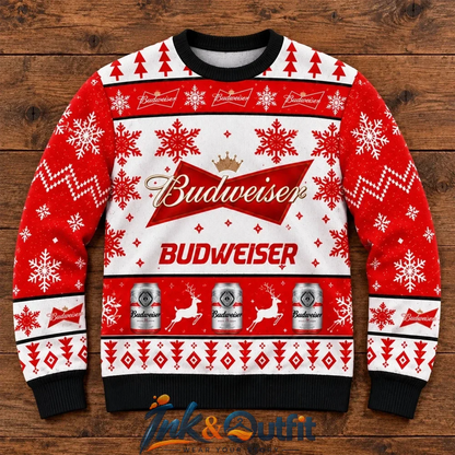 Budweiser Snowflake Reindeer Ugly Christmas Sweater