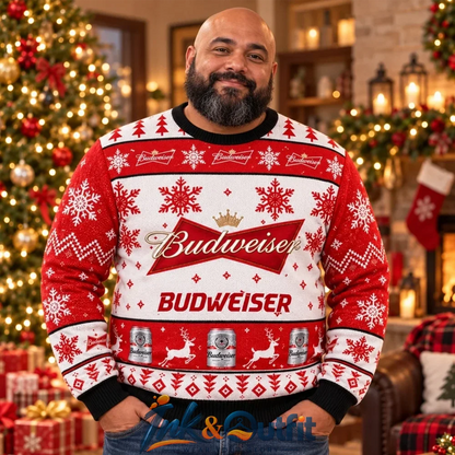 Budweiser Snowflake Reindeer Ugly Christmas Sweater