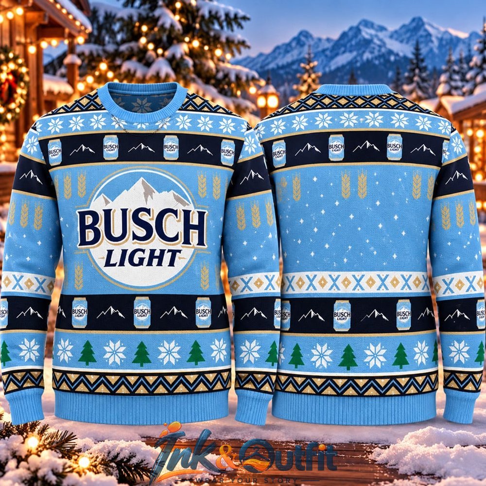 Busch Light Winter Mountain Ugly Christmas Sweater