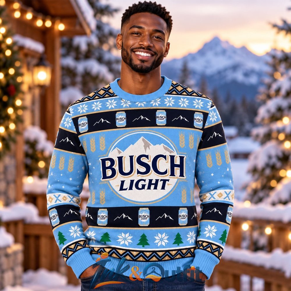 Busch Light Winter Mountain Ugly Christmas Sweater