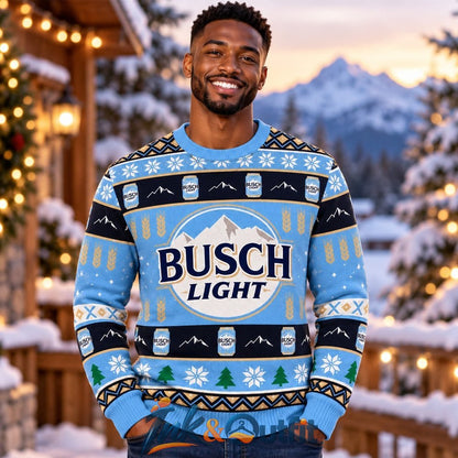 Busch Light Winter Mountain Ugly Christmas Sweater