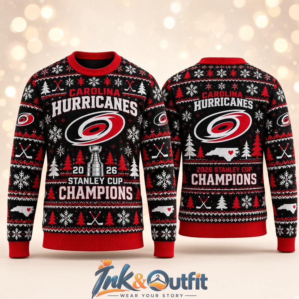 Carolina Hurricanes 2026 Stanley Cup Champions Ugly Christmas Sweater