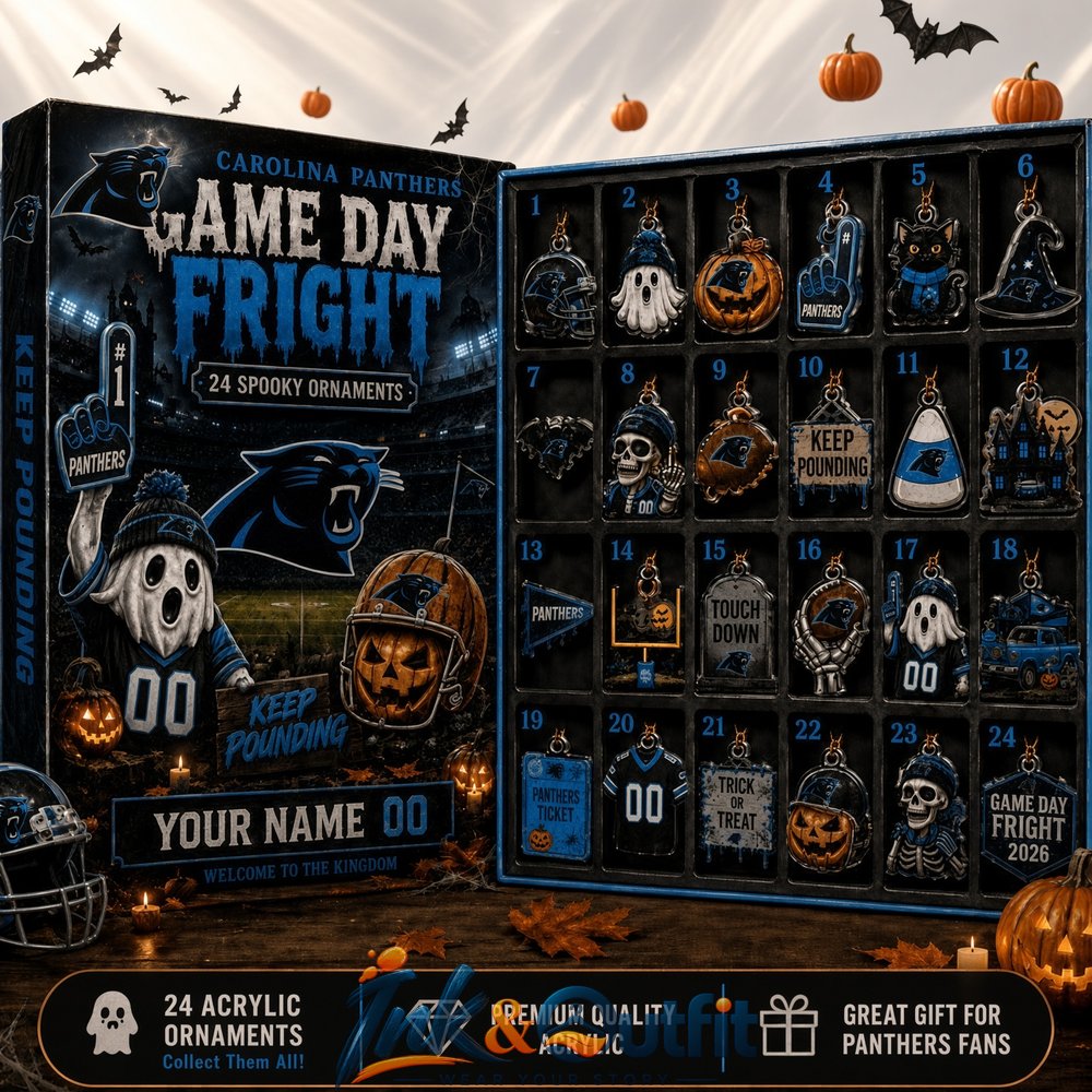 Carolina Panthers Halloween Advent Calendar 2026 Game Day Fright 24 Spooky Acrylic Ornaments Countdown Gift Box for Football Fans