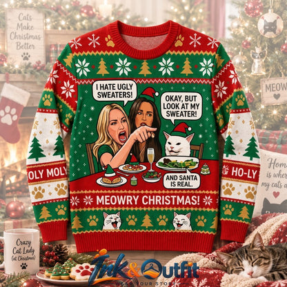 Cat Meme Funny Christmas Ugly Sweater 2026
