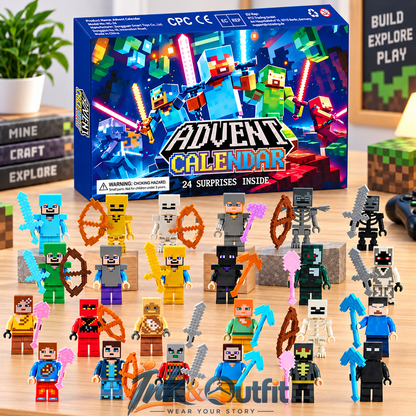 Christmas Advent Calendar 24 Surprise Pixel Building Block Character Figures Holiday Gift Set