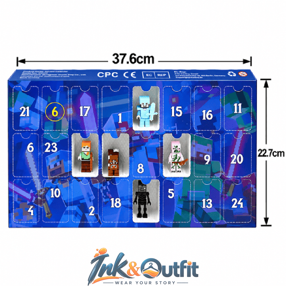Christmas Advent Calendar 24 Surprise Pixel Building Block Character Figures Holiday Gift Set