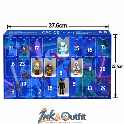 Christmas Advent Calendar 24 Surprise Pixel Building Block Character Figures Holiday Gift Set