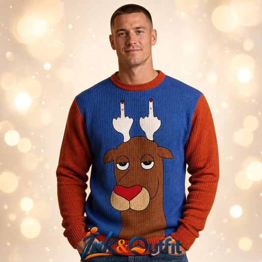 Christmas Reindeer Flipping Horn Ugly Sweater 2026