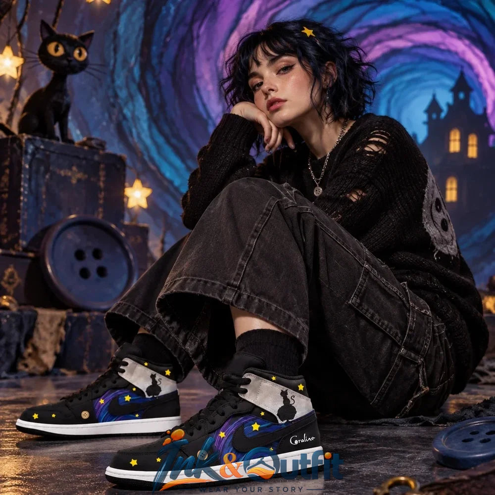 Coraline Black Cat Starry Night Nike Air Jordan 1