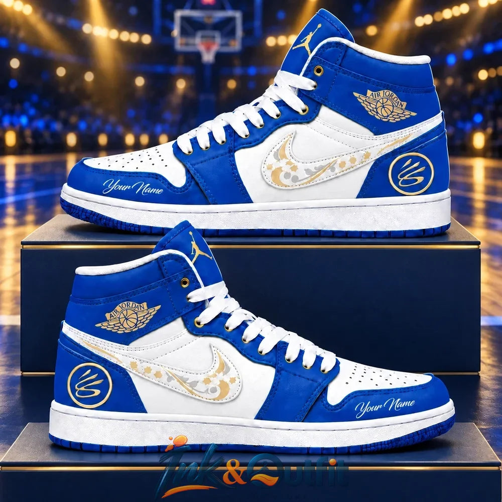 Curry Royal Blue Gold High Top Sneakers