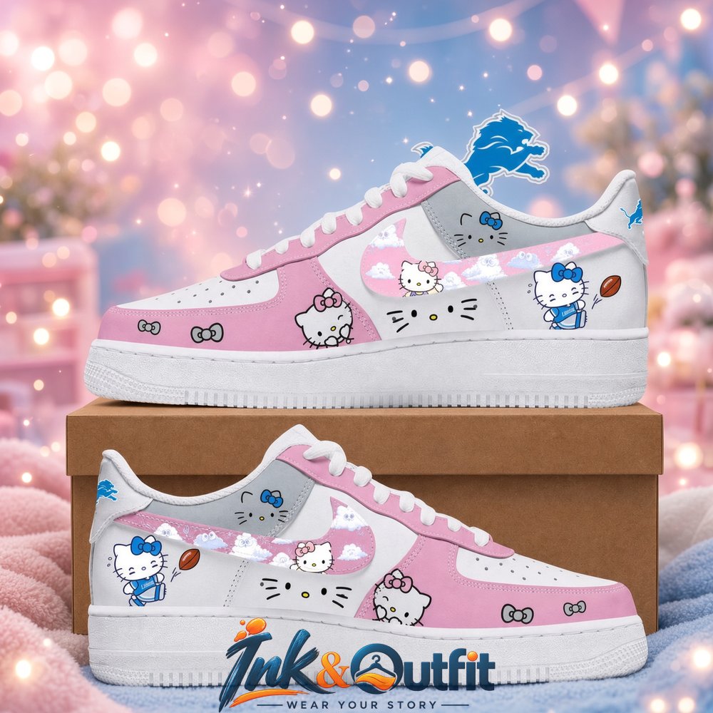 Custom Detroit Lions x Hello Kitty Night 2026 Pink Sneakers  Personalized Name Shoes for Football Fans