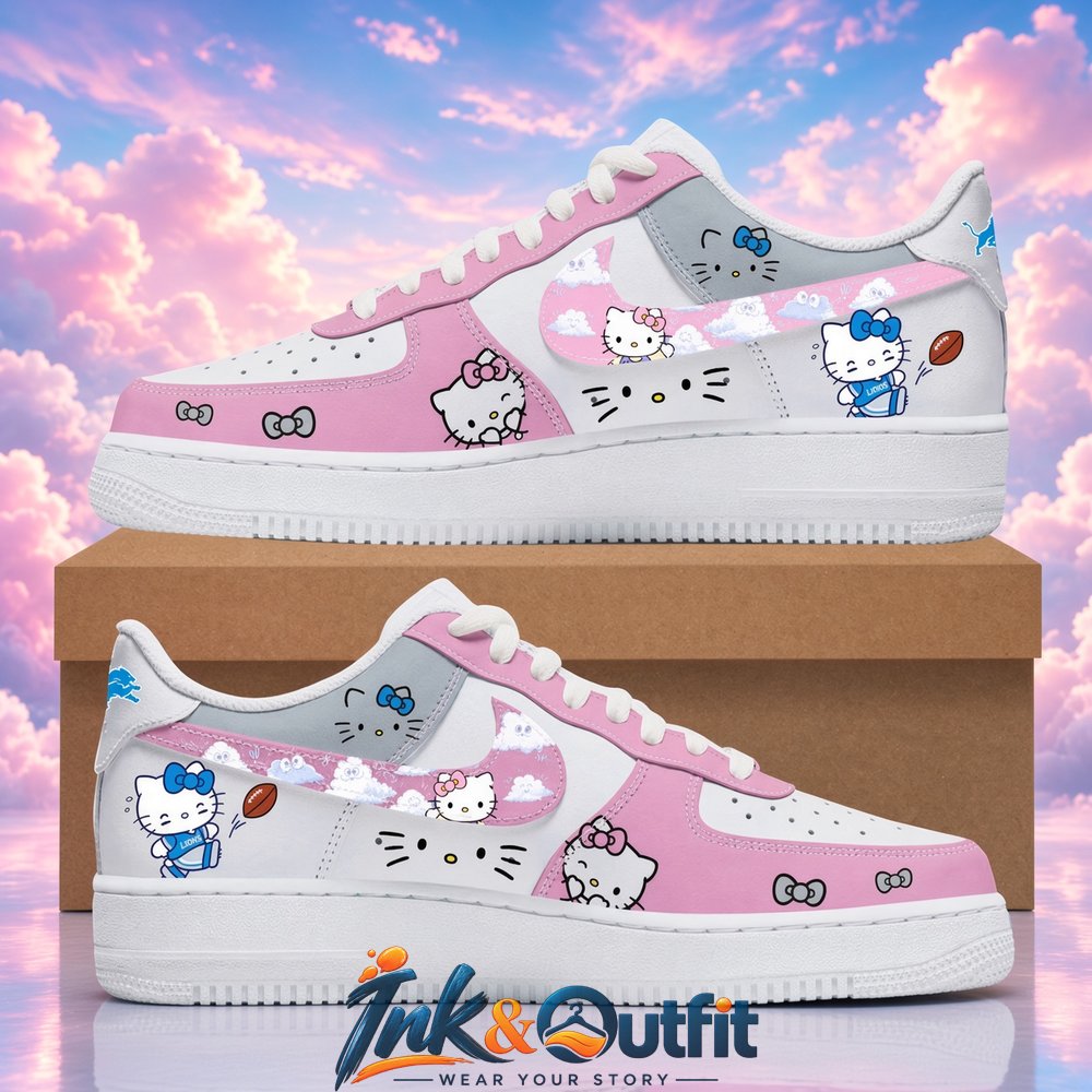 Custom Detroit Lions x Hello Kitty Night 2026 Pink Sneakers  Personalized Name Shoes for Football Fans