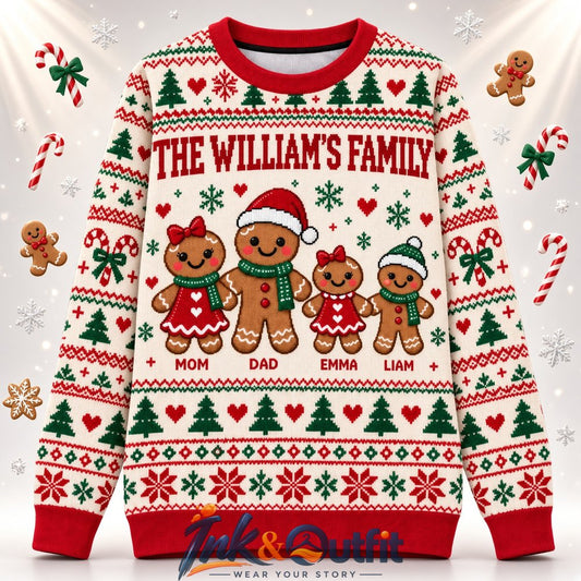 Custom Name Gingerbread Family Christmas Sweater
