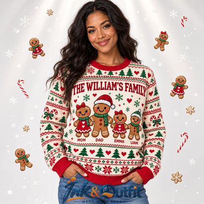Custom Name Gingerbread Family Christmas Sweater