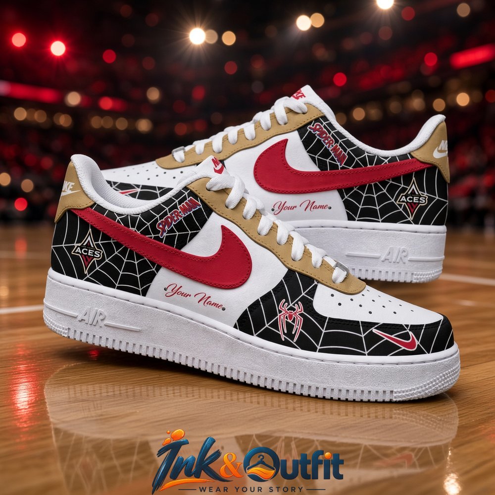 Custom Spider-Man x Las Vegas Aces Sneakers  Personalized Name Shoes for Basketball Fans