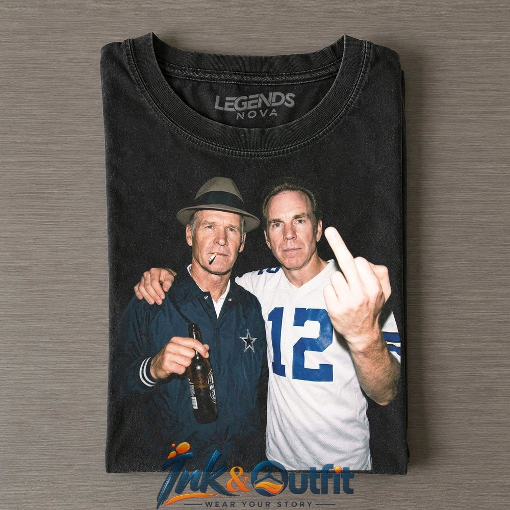 Dallas Cowboys Tom Landry Roger Staubach Drinking Smoking Middle Finger Vintage T Shirt