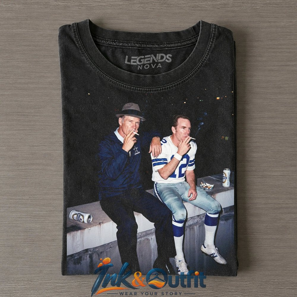 Dallas Cowboys Tom Landry Roger Staubach Drinking Smoking Middle Finger Vintage T Shirt